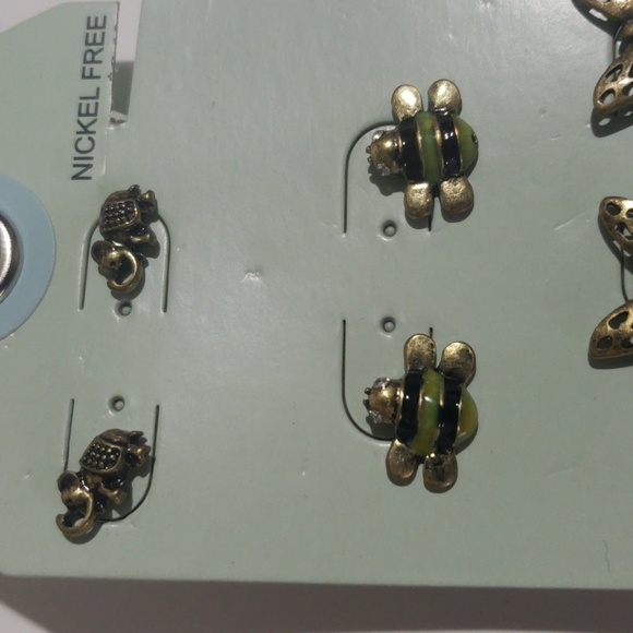 Gold-Tone Bee & Butterfly Stud Earrings Set  Nickel-Free Nature-Inspired Jewelry - Picture 6 of 10
